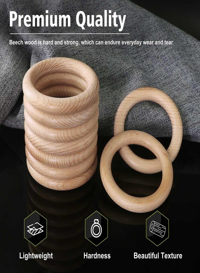 FoDau770 5pcs Natural Beech Wooden Rings, Unfinished Solid Wood Rings Heavy Duty Wood Circles, Macrame Craft Circles for Party, Home Decor & DIY Making - Outer Diameter: 3 Inch - Image 3