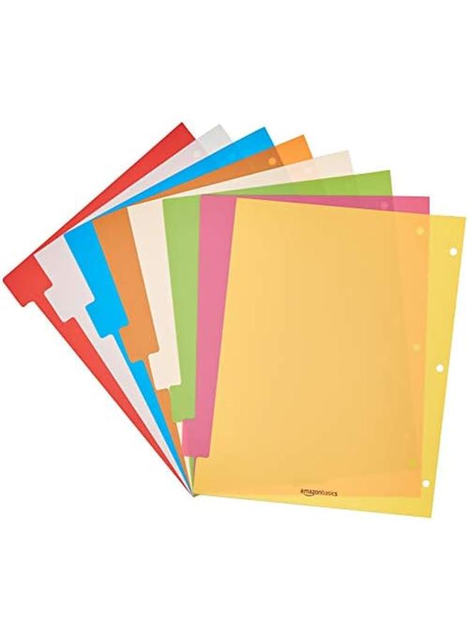 Generic 3 Ring Binder Plastic Divider Set 3 Hole Punched Letter Size 8 Tab Dividers 6 Pack Assorted Color  - Image 3
