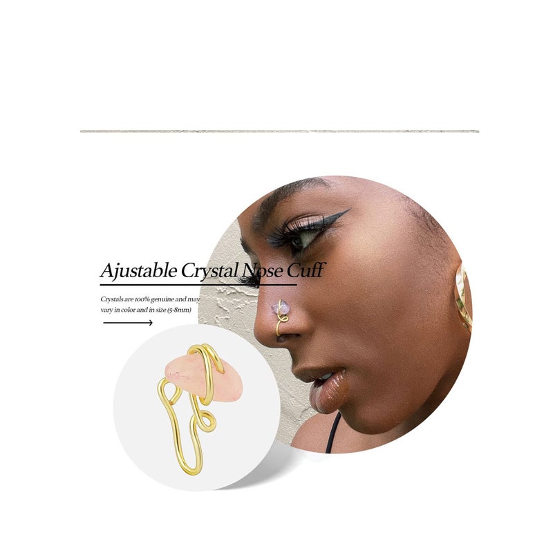 SOLARAE 12 Pcs African Nose Cuff Non Piercing, Clip On Nose Ring for Women, 14k Gold Plating Nose Ring Cuffs Set, Evil Eye, Crystal, Pearl Nose Cuffs, Fake Nose Cuff for Women and Girls - Image 4