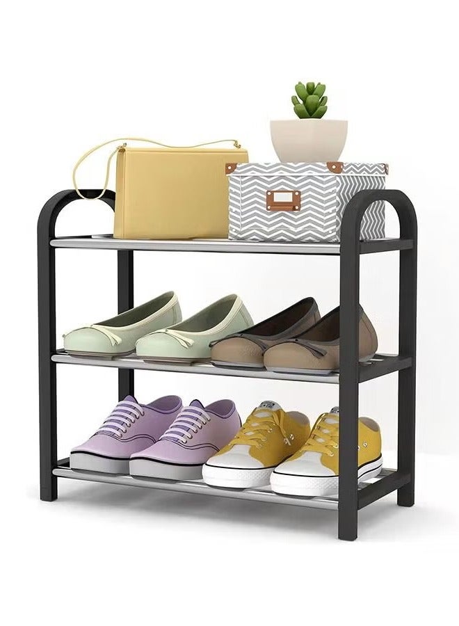 Hihonor 3 Tier Shoes Shelf Storage Multifunctional Lightweight Organizer Sturdy Metal Stackable Stand Footwear for Closet Living Room Bedroom bathroom(3 Tier Black Shoe Rack) - Image 1