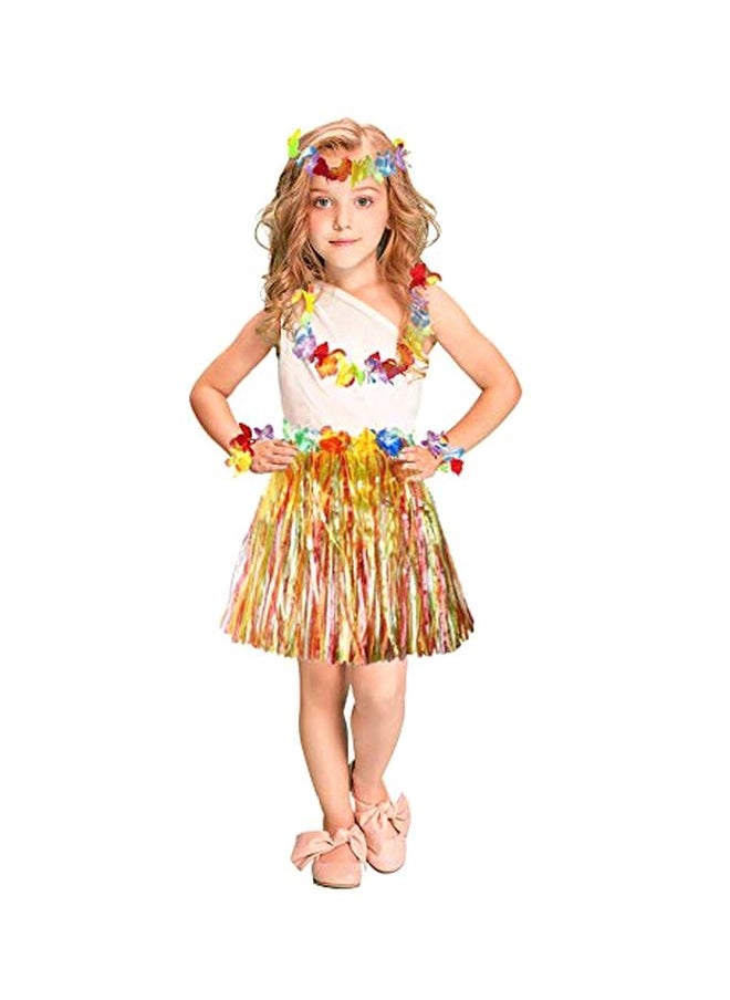 5-Piece Hawaiian Hula Dancer Grass Skirt With Flower Costume Set  - Image 1