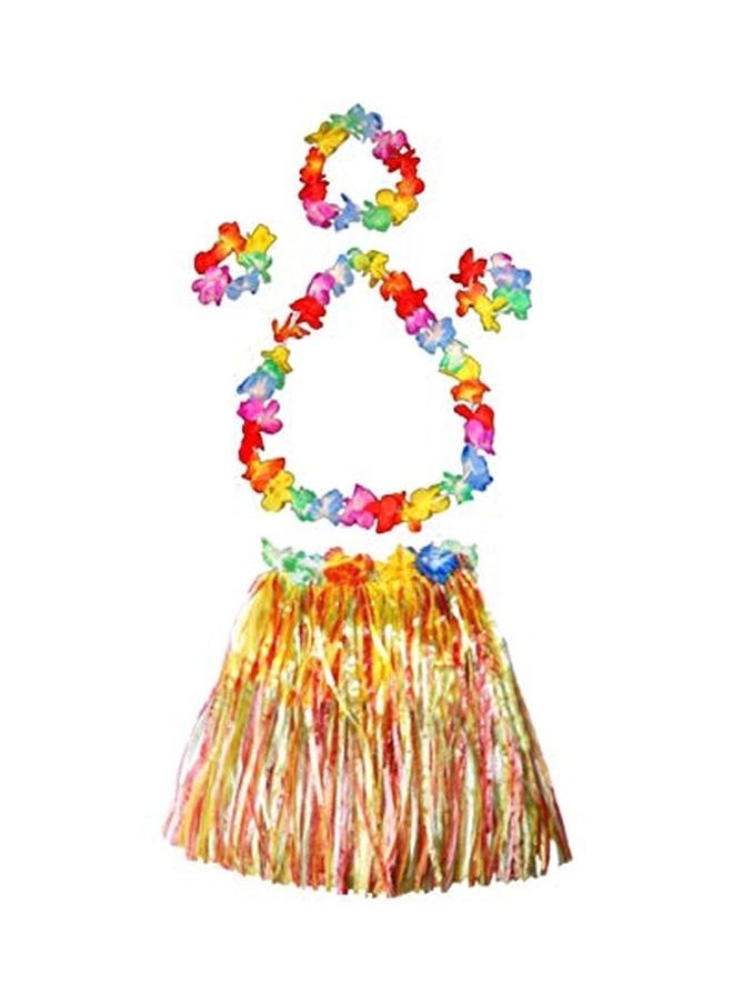 5-Piece Hawaiian Hula Dancer Grass Skirt With Flower Costume Set  - Image 2