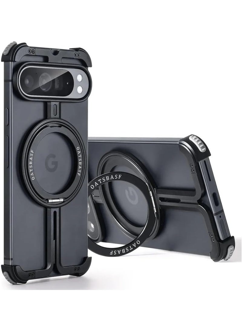 عام غطاء متوافق مع جوجل بكسل 9 برو XL - مع حامل دوار 360° مغناطيسي، حافظة هاتف مينيمالية، إطار معدني بدون حواف - Image 1