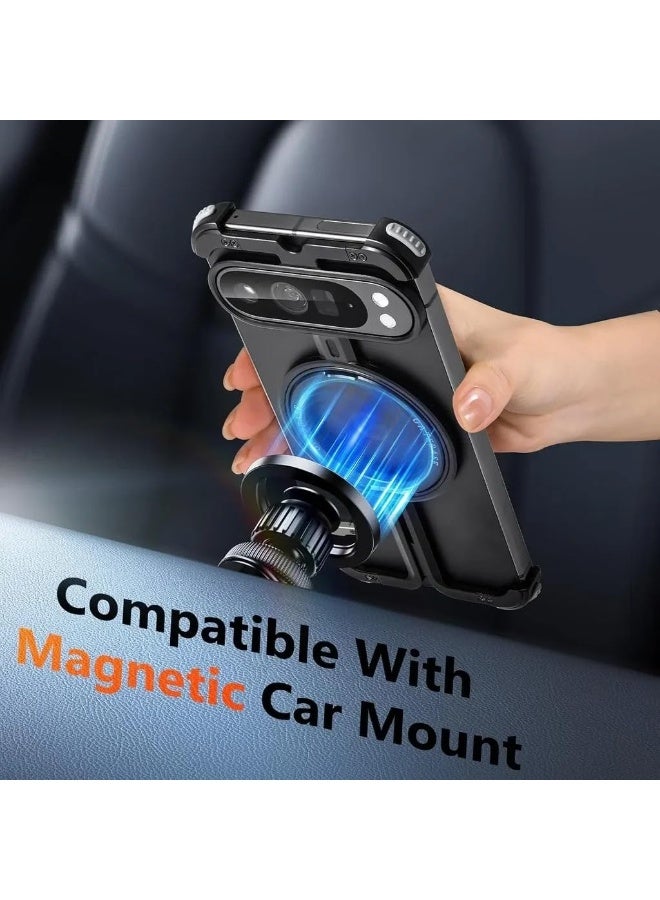 عام غطاء متوافق مع جوجل بكسل 9 برو XL - مع حامل دوار 360° مغناطيسي، حافظة هاتف مينيمالية، إطار معدني بدون حواف - Image 3