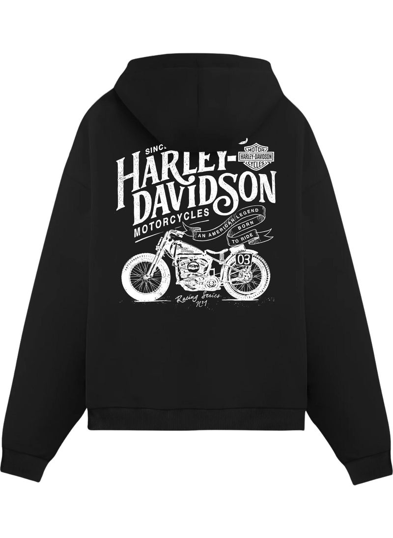 Alex Rosen Unisex Black Printed Oversize Fit Cotton Hooded Sweatshirt  - Image 1