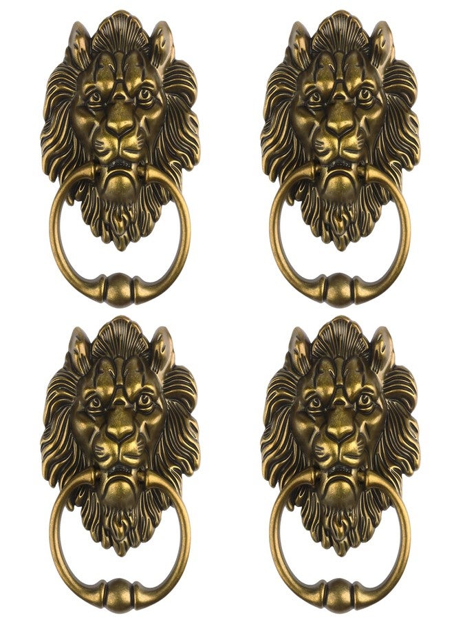 GENHAKON 4 PCS 6.3 Inch Classical Lion Door Knocker, Antique Bronze Lion Door Handle Classical Cabinet Ring Knob Matte Antique Bronze Hardware with Screws, Euro Decorative Door Knocker - Image 1
