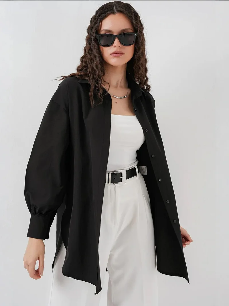 بيغ دارت BDART Oversized Long Poplin Shirt with Button Closure