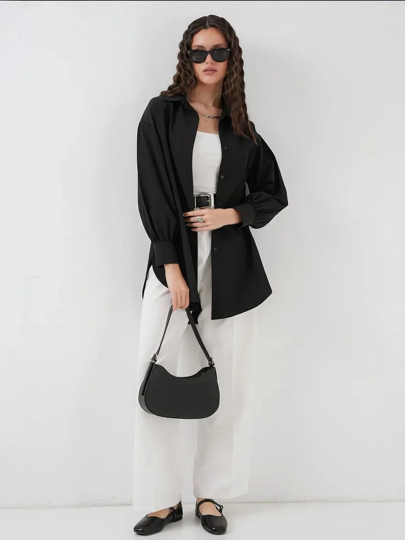 بيغ دارت BDART Oversized Long Poplin Shirt with Button Closure