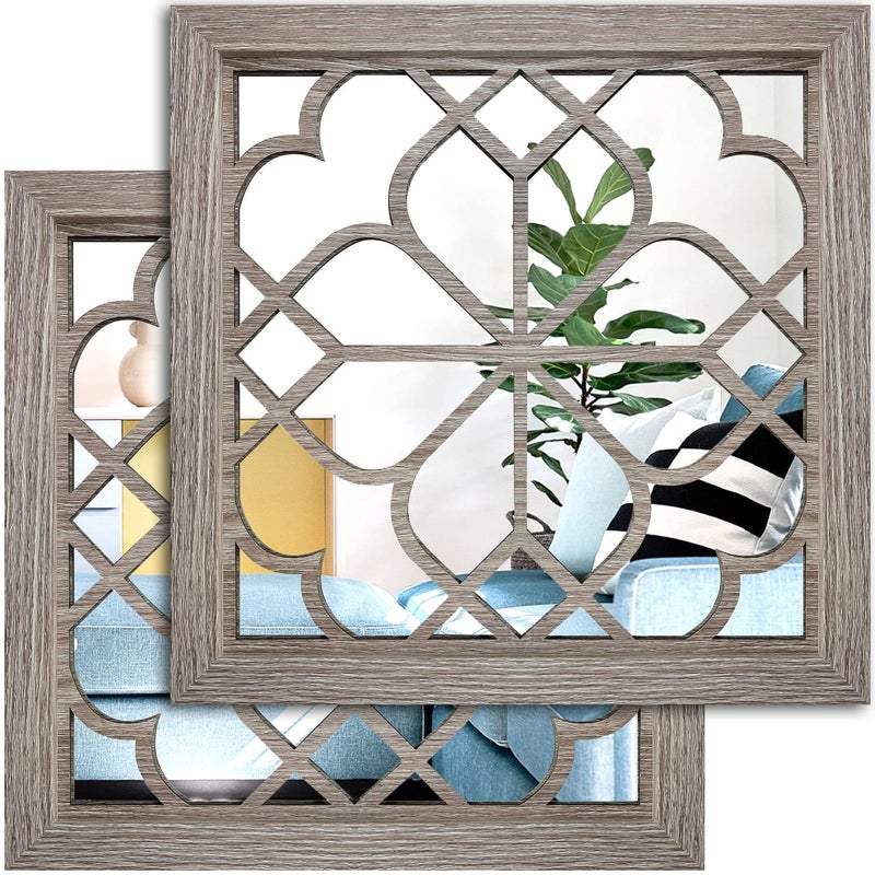 Wocred 2 PCS Square Wall MirrorGorgeous Rustic Farmhouse Accent MirrorBarn Wood Color Entry Mirror for Bathroom RenovationBedroomsLiving Rooms and More12x12