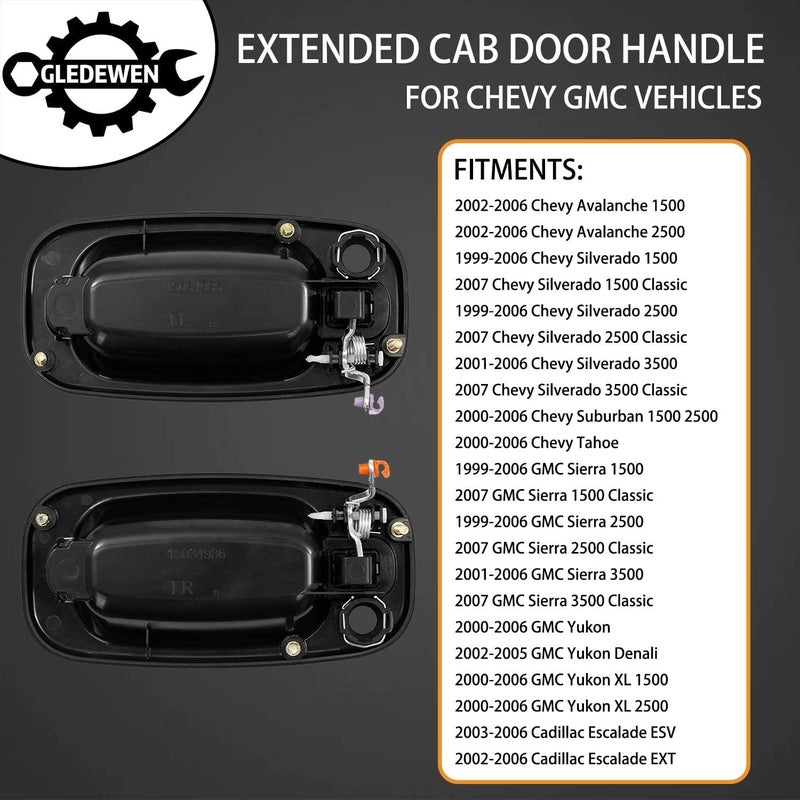 Gledewen Exterior Door Handle, Compatible with 1999-2007 Chevy Silverado Suburban Tahoe Avalanche, GMC Sierra Yukon, Cadillac Escalade, Outside Front Left Driver Side | Replaces# 15034985, GM1310129, 77261 Dust tight seal - Image 2