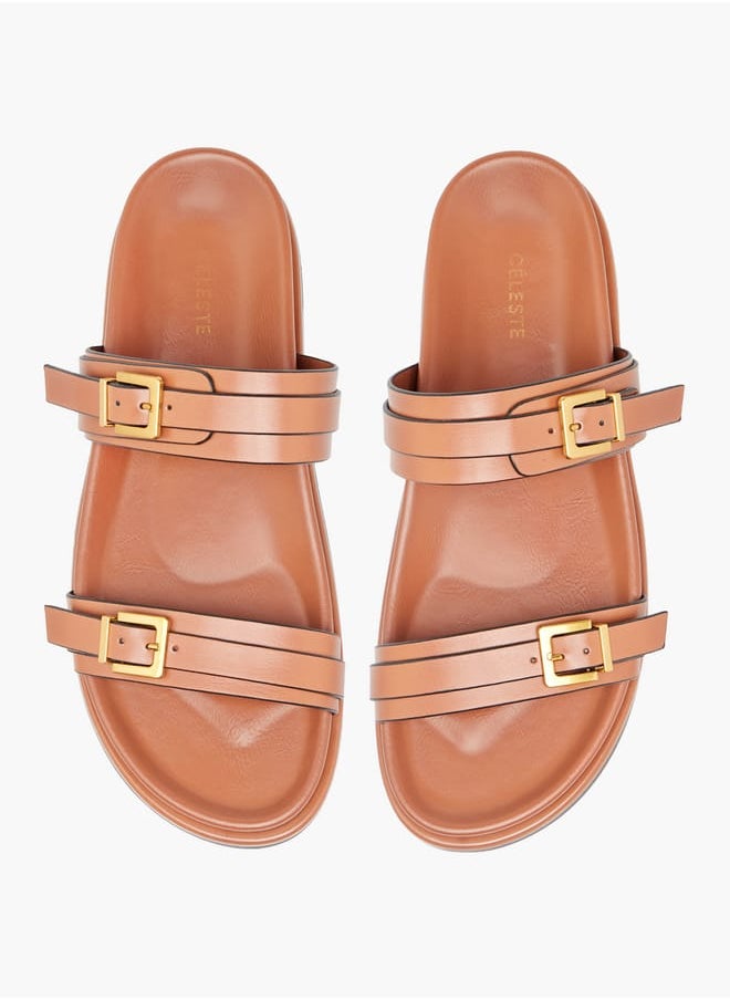 Celeste - Womens Buckle Accent Slide Sandals With Slip-On Closure - Image 1