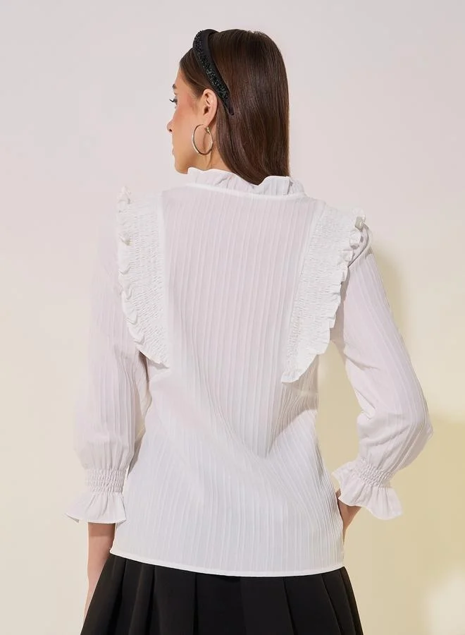 Take Two Texture Ruffled Detail Tie-Up Neck Top