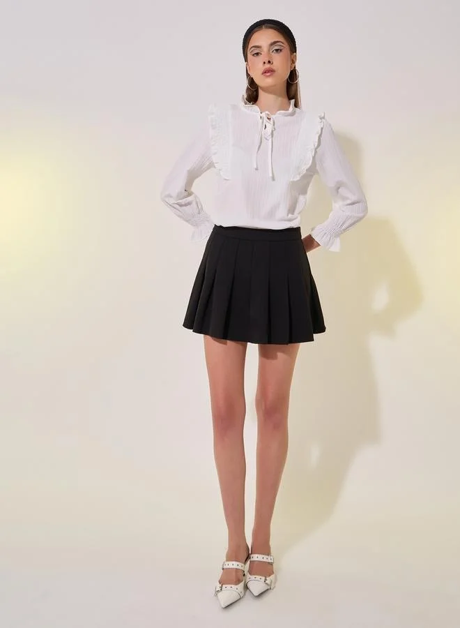 Take Two Texture Ruffled Detail Tie-Up Neck Top
