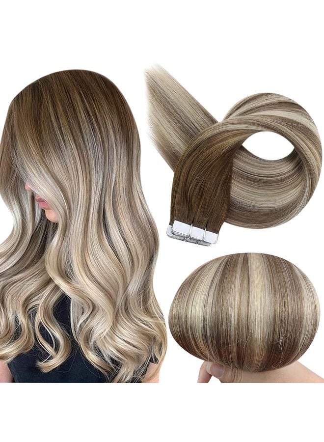 Fshine Tape in Hair Extensions Human Hair 22 Inch Adhesive Hair Extensions Dark Roots Balayage Color 3 8 22 Blonde Double Sided Tape Hair, Tape on Human Hair Extensions 50 Gram 20 Pieces - Image 1