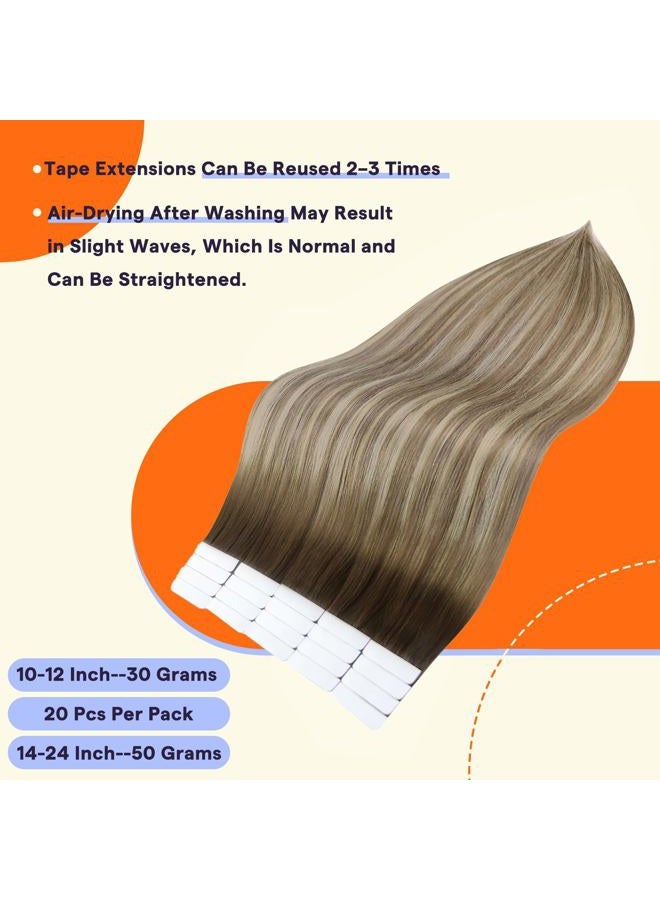Fshine Tape in Hair Extensions Human Hair 22 Inch Adhesive Hair Extensions Dark Roots Balayage Color 3 8 22 Blonde Double Sided Tape Hair, Tape on Human Hair Extensions 50 Gram 20 Pieces - Image 3