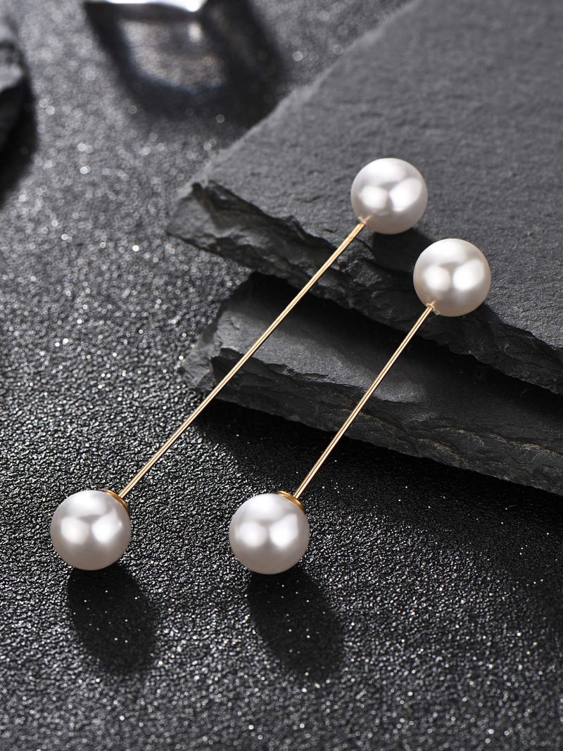 Chuangdi 4 Pieces Sweater Shawl Clips Pearl Brooch Pins for Women Cardigan Sweater Clip Double Faux Pearl Brooches Vintage Shirts Pin for Clothes Women Girl Costume Accessory - Image 5