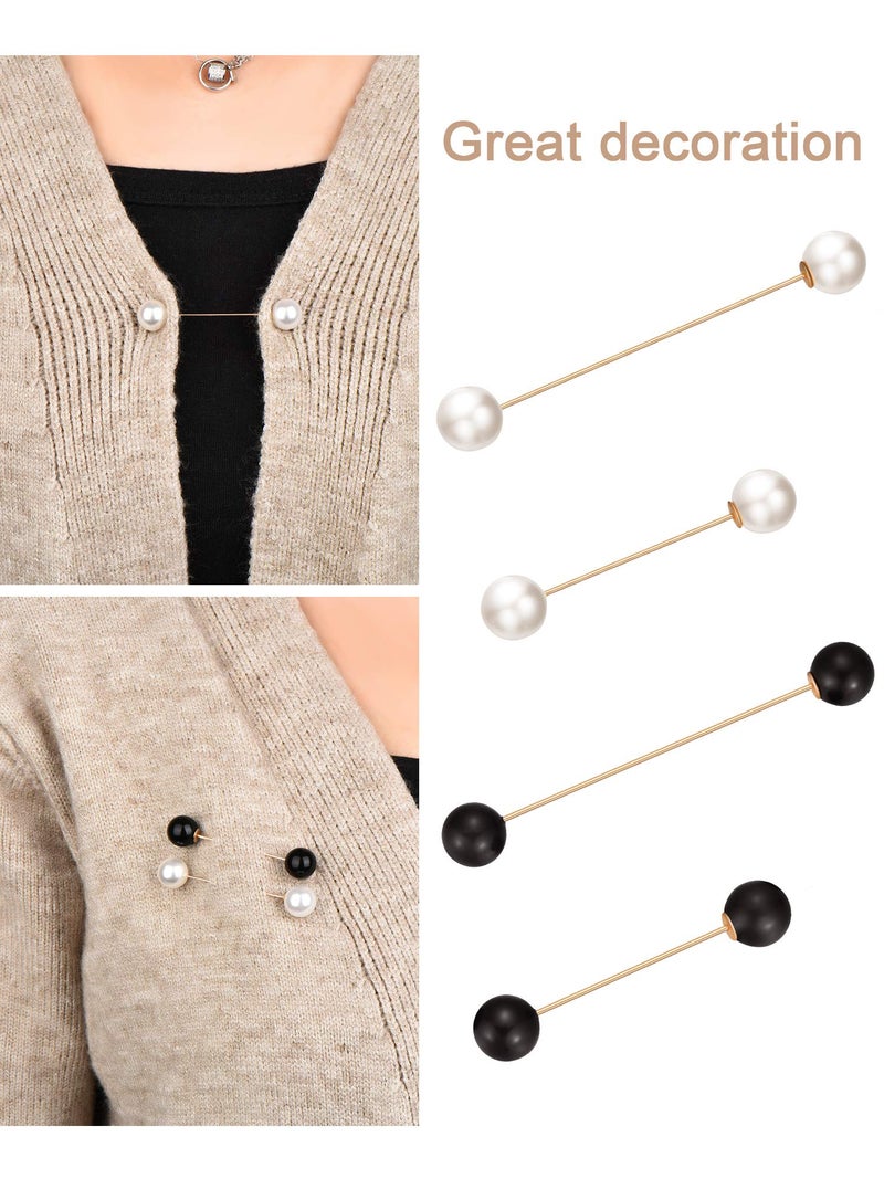 Chuangdi 4 Pieces Sweater Shawl Clips Pearl Brooch Pins for Women Cardigan Sweater Clip Double Faux Pearl Brooches Vintage Shirts Pin for Clothes Women Girl Costume Accessory - Image 2