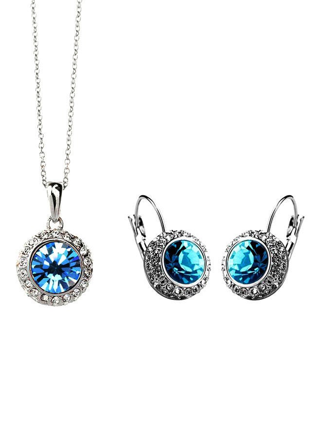 NIBEMINENT 18K White Gold Plated Rhinestone Studded Pendant And Earrings Set - Image 1