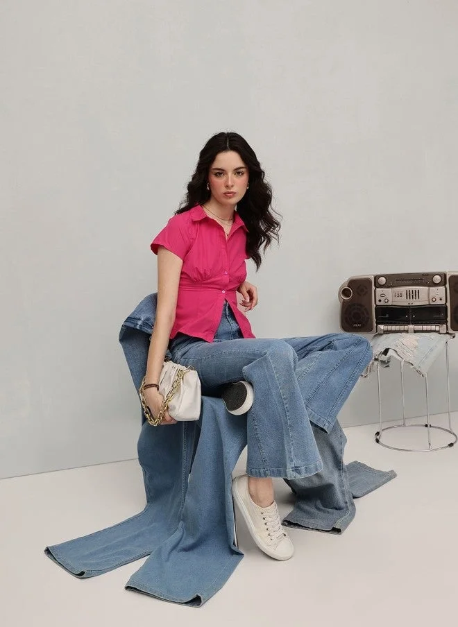 STREET 9 Fuchsia Slim Fit Casual Shirt for Women
