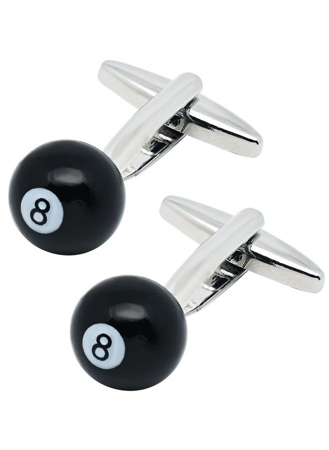 Jonwo Lucky Black 8 Ball Cufflinks For Men Dress In Gift Case Funny Black 8 Men'S Cufflinks Set For Wedding Party Birthday Anniversary Dress  - Image 1