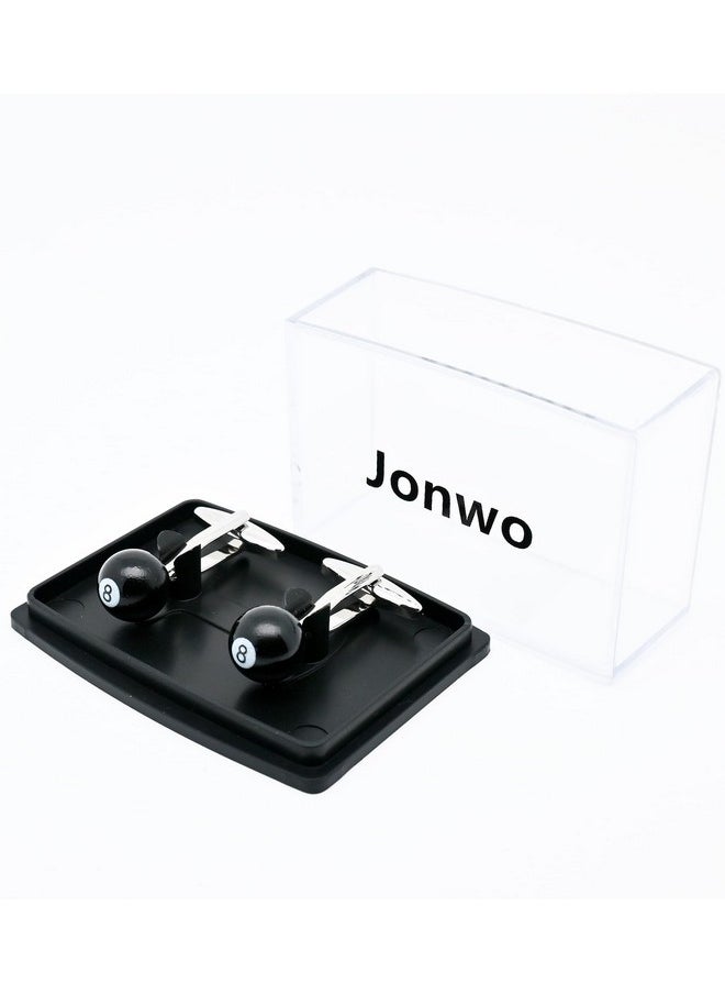 Jonwo Lucky Black 8 Ball Cufflinks For Men Dress In Gift Case Funny Black 8 Men'S Cufflinks Set For Wedding Party Birthday Anniversary Dress  - Image 4