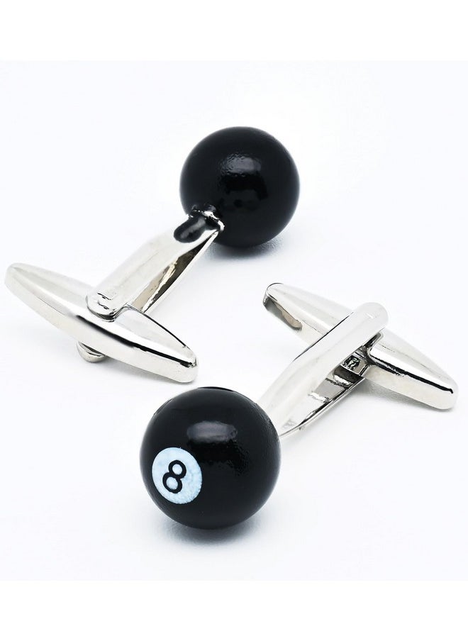Jonwo Lucky Black 8 Ball Cufflinks For Men Dress In Gift Case Funny Black 8 Men'S Cufflinks Set For Wedding Party Birthday Anniversary Dress  - Image 3