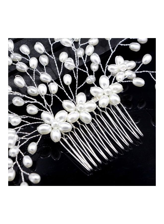 NIBEMINENT Wedding Handmade Pearl Bridal Women Headwear Jewelry Silver - Image 5