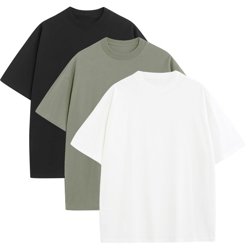 SnowElve 3 Pack Mens Oversized T-Shirts Fashion Loose Fit Crewneck Tshirt Streetwear Heavyweight Short Sleeve Tee Shirt Gym Workout Tops(WTAGBK,L) - Image 1