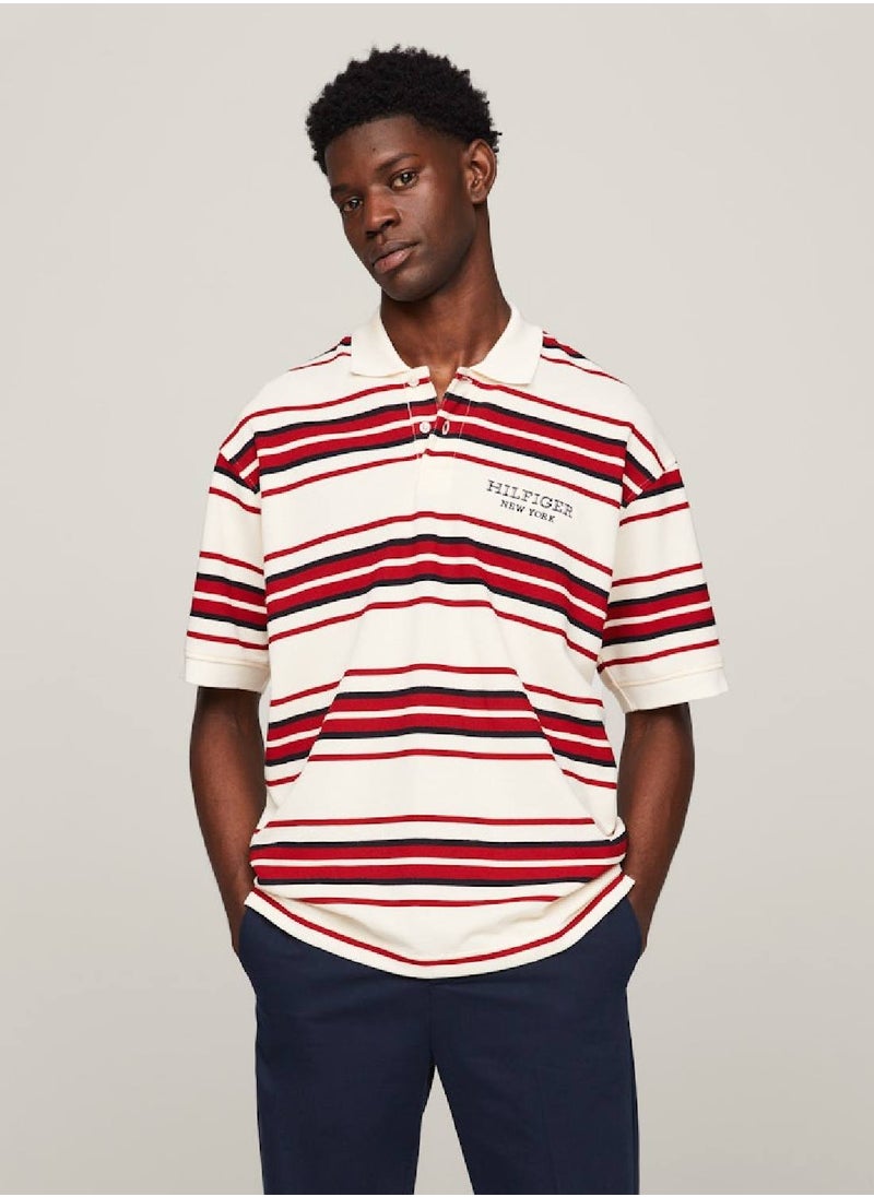 TOMMY HILFIGER Monotype Stripe Honeycomb Regular Polo  - Image 1