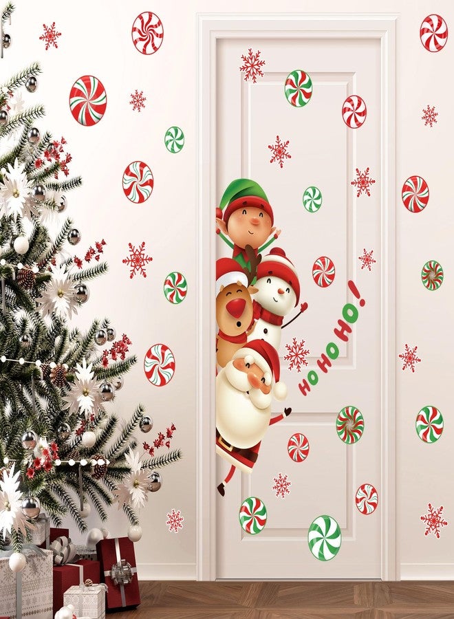 وولاين ملصقات أبواب عيد الميلاد من Whaline، مزينة برسومات سانتا، رجل الثلج، الأيل، الحلوى، ندفة الثلج، ملصقات جدارية كبيرة لعيد الميلاد لتزيين المنزل الشتوي، الثلاجة، باب المرآب، الجدار، النافذة، 11.8 × 35.4 بوصة، قطعتان - Image 3