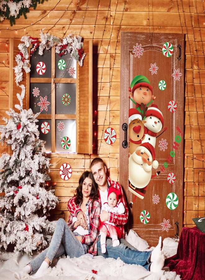 وولاين ملصقات أبواب عيد الميلاد من Whaline، مزينة برسومات سانتا، رجل الثلج، الأيل، الحلوى، ندفة الثلج، ملصقات جدارية كبيرة لعيد الميلاد لتزيين المنزل الشتوي، الثلاجة، باب المرآب، الجدار، النافذة، 11.8 × 35.4 بوصة، قطعتان - Image 5