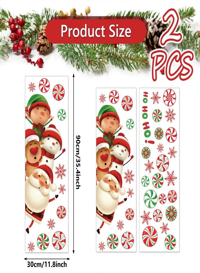 وولاين ملصقات أبواب عيد الميلاد من Whaline، مزينة برسومات سانتا، رجل الثلج، الأيل، الحلوى، ندفة الثلج، ملصقات جدارية كبيرة لعيد الميلاد لتزيين المنزل الشتوي، الثلاجة، باب المرآب، الجدار، النافذة، 11.8 × 35.4 بوصة، قطعتان - Image 2