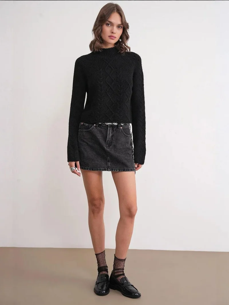 MixRay Mixray Thick Ribbed Half Turtleneck Knit Sweater