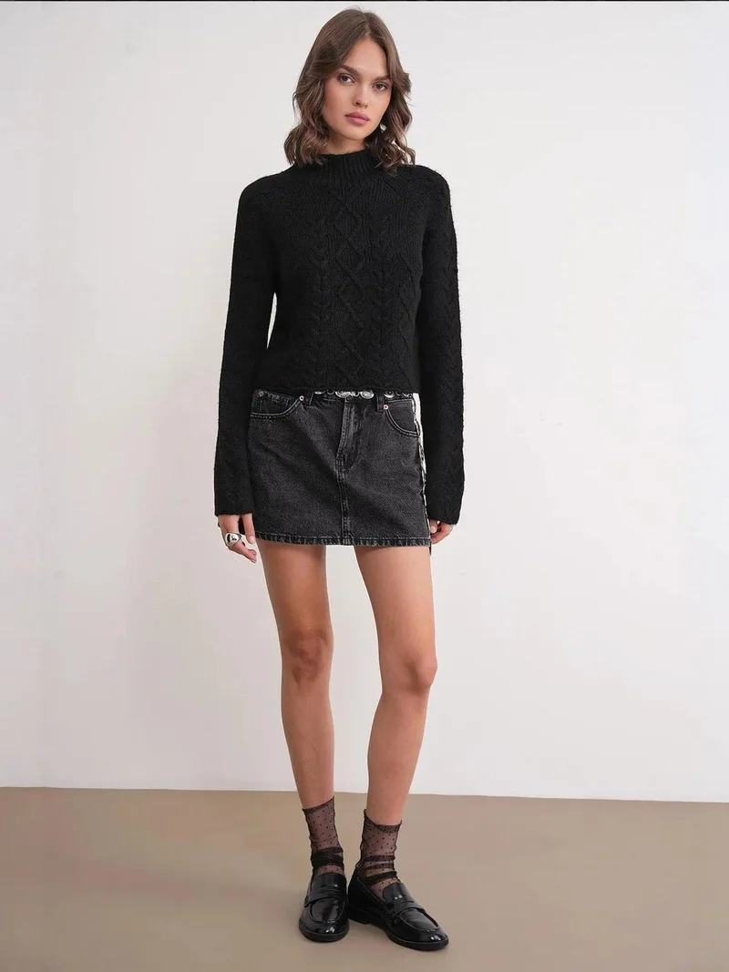 MixRay MIXRAY Argyle Pattern Ribbed Half Turtleneck Sweater