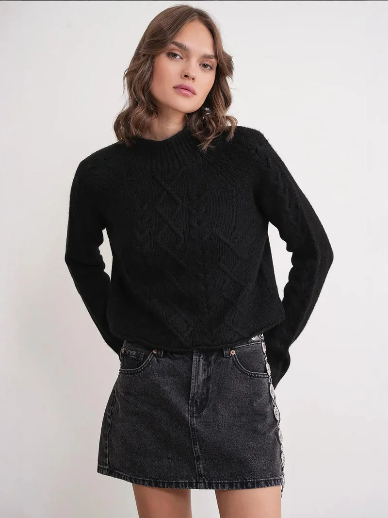 MixRay MIXRAY Argyle Pattern Ribbed Half Turtleneck Sweater