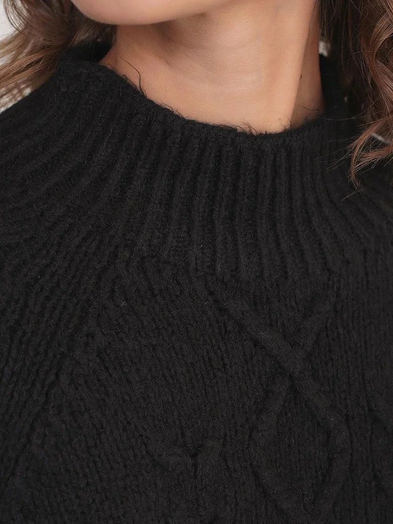 Mixray Black Mixray Argyle Half-Turtleneck Ribbed Knit Sweater for Women | Best Price UAE