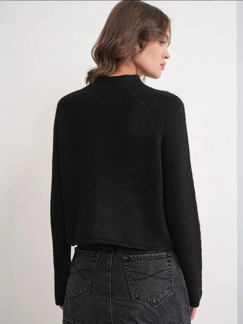 Mixray Black Mixray Argyle Half-Turtleneck Ribbed Knit Sweater for Women | Best Price UAE