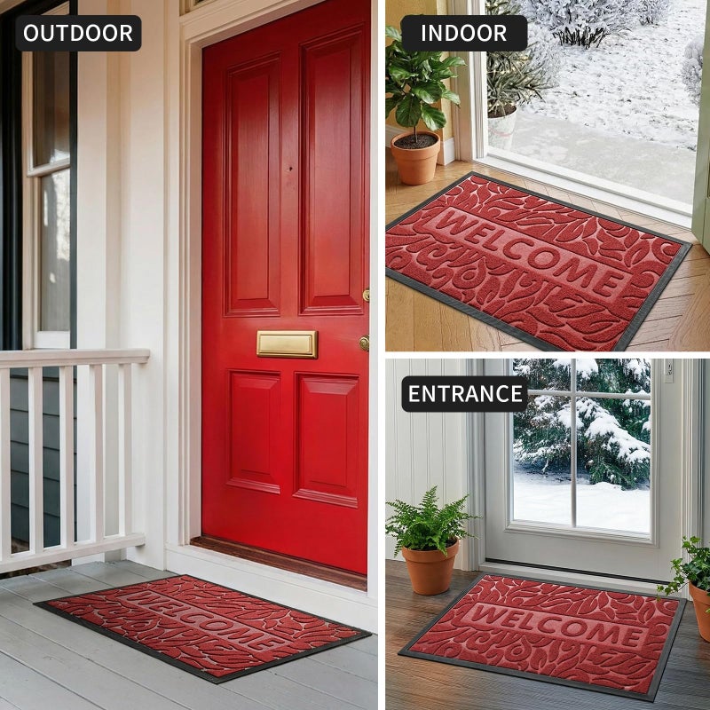 Yimobra Welcome Mat Outdoor 29.5x17, Waterproof Non-Slip Outdoor Mats for Front Door Outside Entrance, Low-Profile Entryway Mat Indoor for Garage Patio, Wine Red - Image 4