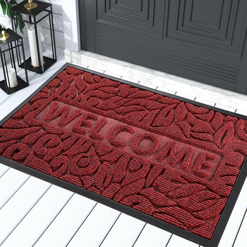 Yimobra Welcome Mat Outdoor 29.5x17, Waterproof Non-Slip Outdoor Mats for Front Door Outside Entrance, Low-Profile Entryway Mat Indoor for Garage Patio, Wine Red - Image 1