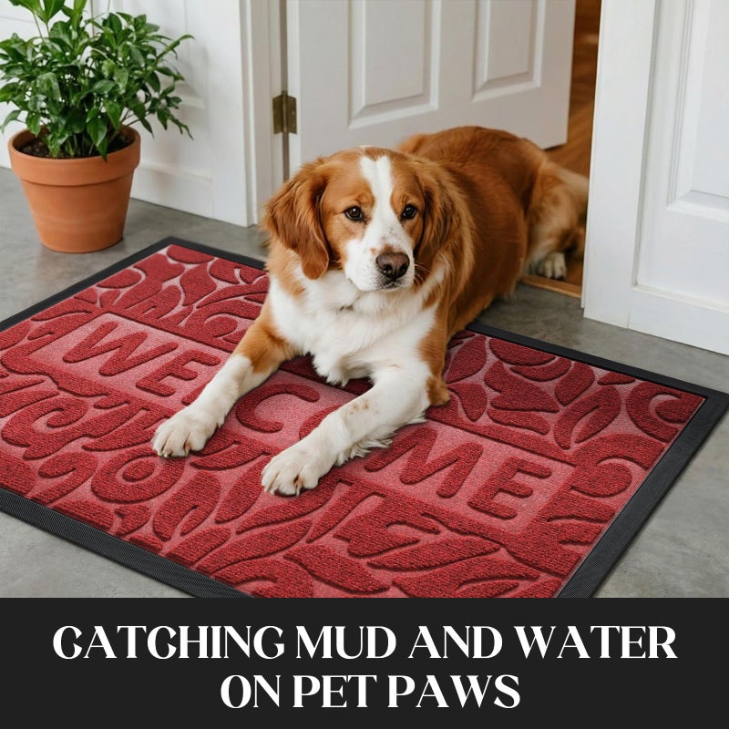 Yimobra Welcome Mat Outdoor 29.5x17, Waterproof Non-Slip Outdoor Mats for Front Door Outside Entrance, Low-Profile Entryway Mat Indoor for Garage Patio, Wine Red - Image 3