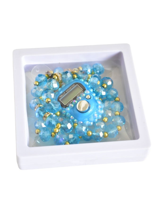 عداد رصيد رقمي ماسي باللون الأزرق المائي و33 قطعة تسبيح كريستالية مجموعة أذكار إسلامية صندوق هدايا 9x9x2 سم - Image 1