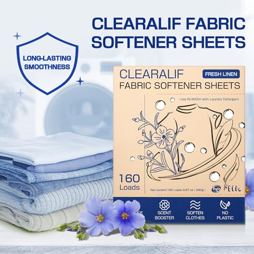 CLEARALIF laundry Fabric Softener Sheets, Fresh Linen Scent, 160 Loads, Eco Friendly, Great For Travel, Apartments, Dorms. - Image 2