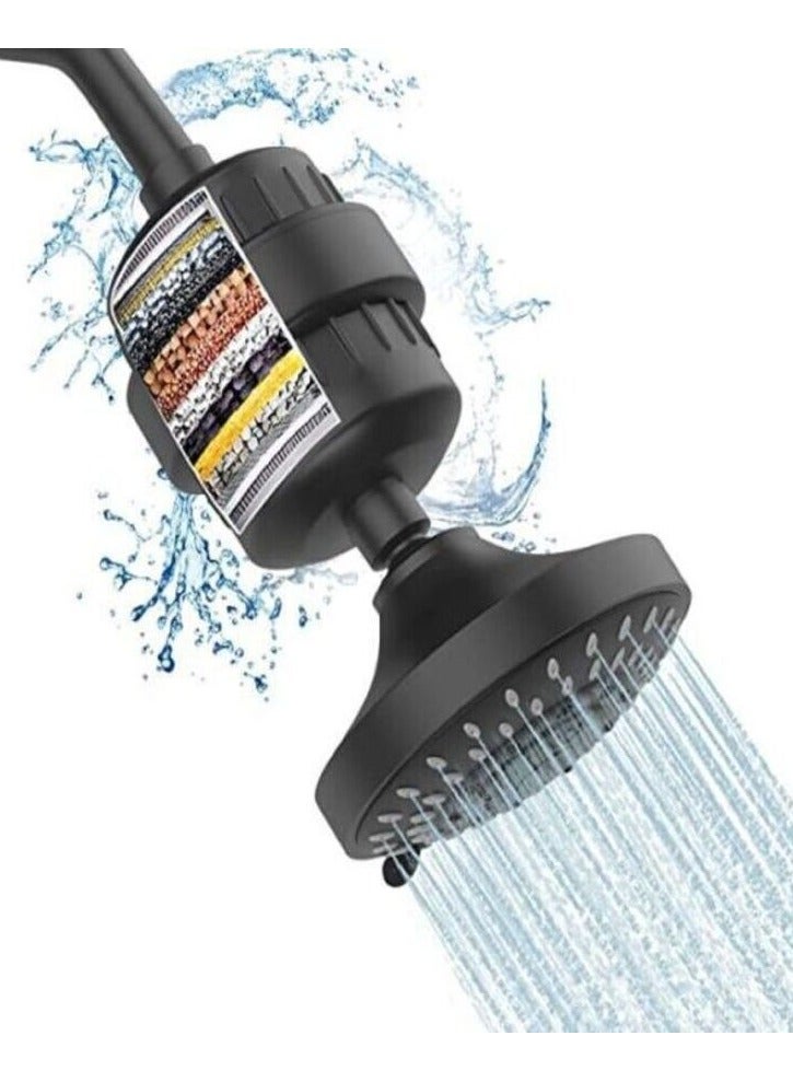 HOMESTAR Filtered Shower Head 20 Stage Filter Combo High Pressure Rain Heads for Hard Water Detachable 5 Modes Adjustable Softener Remove Chlorine Fluoride (Black)  - Image 1