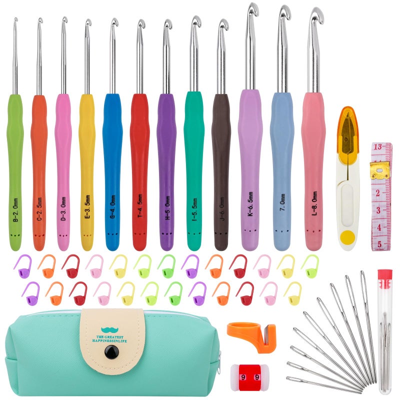 MECHEER Crochet Hooks 12 Sizes Crochet Hook Set 51 Pack Yarn Crochet Kit for Beginners Knitting Needles with Ergonomic Handles for Arthritic Hands Crochet Needle Kit with Blue Case for Crocheters