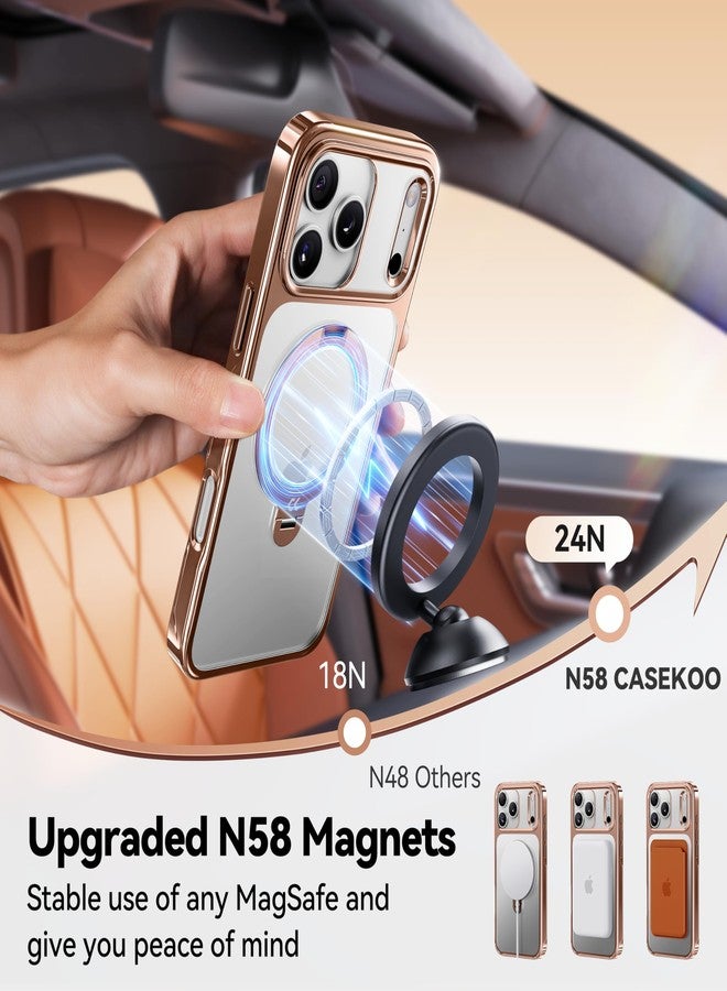 جراب CASEKOO باللون الذهبي الوردي اللامع المصمم لهاتف iPhone 17 Pro مع حامل مغناطيسي يدور 360 درجة [مناسب لـ MagSafe] [حماية عسكرية 17 قدمًا] جراب نحيف مصقول لهاتف iPhone 17 Pro مع حامل 6.3 بوصة، ذهبي وردي - Image 5