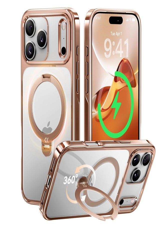 جراب CASEKOO باللون الذهبي الوردي اللامع المصمم لهاتف iPhone 17 Pro مع حامل مغناطيسي يدور 360 درجة [مناسب لـ MagSafe] [حماية عسكرية 17 قدمًا] جراب نحيف مصقول لهاتف iPhone 17 Pro مع حامل 6.3 بوصة، ذهبي وردي - Image 1