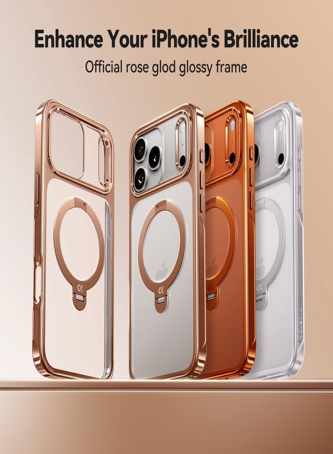 جراب CASEKOO باللون الذهبي الوردي اللامع المصمم لهاتف iPhone 17 Pro مع حامل مغناطيسي يدور 360 درجة [مناسب لـ MagSafe] [حماية عسكرية 17 قدمًا] جراب نحيف مصقول لهاتف iPhone 17 Pro مع حامل 6.3 بوصة، ذهبي وردي - Image 2
