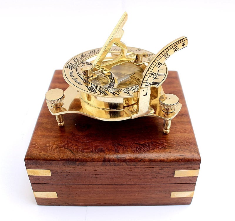 Mad Over Decor 5MoonSun5's Nautical West London Sundial Compass 4'' inches Premium Quality Handcrafted Brass Compass with Handcrafted Rosewood Anchor Inlaid CaseBox Maritime Decor Gifts Steampunk Collectibles - Image 1