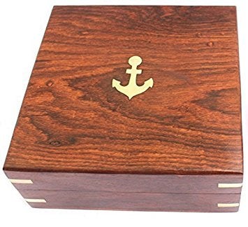 Mad Over Decor 5MoonSun5's Nautical West London Sundial Compass 4'' inches Premium Quality Handcrafted Brass Compass with Handcrafted Rosewood Anchor Inlaid CaseBox Maritime Decor Gifts Steampunk Collectibles - Image 5