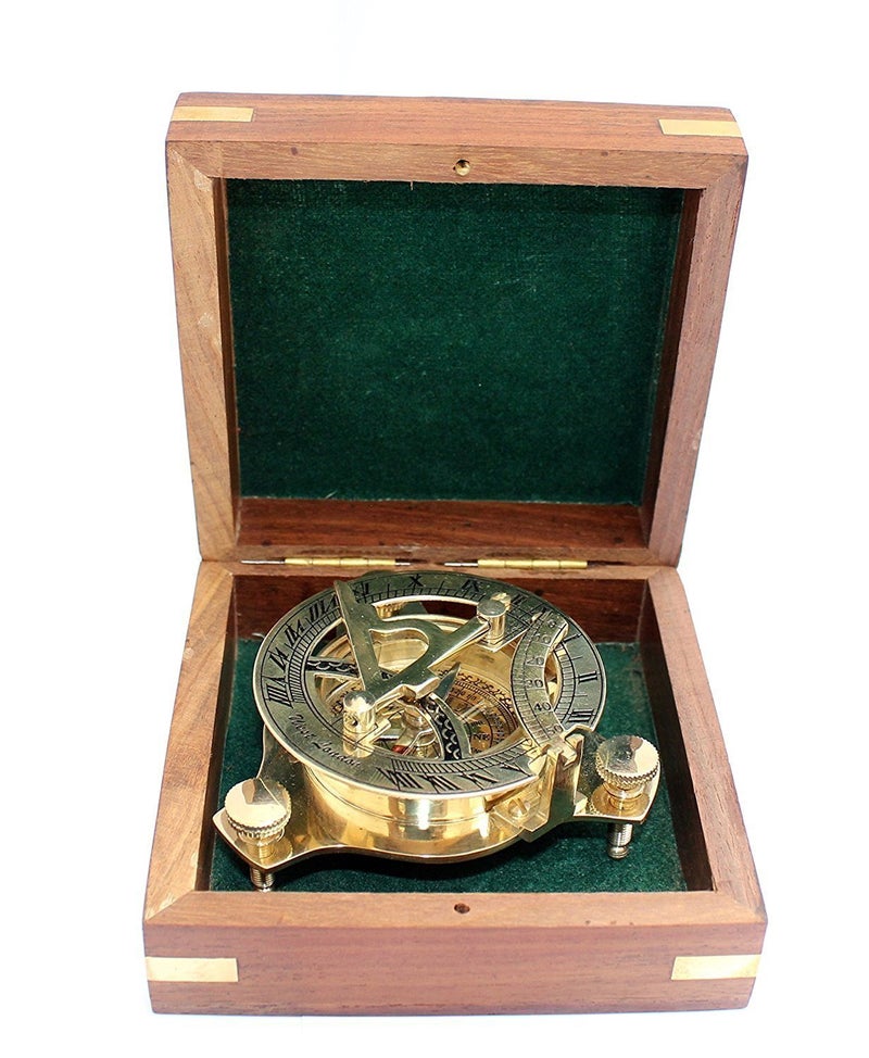 Mad Over Decor 5MoonSun5's Nautical West London Sundial Compass 4'' inches Premium Quality Handcrafted Brass Compass with Handcrafted Rosewood Anchor Inlaid CaseBox Maritime Decor Gifts Steampunk Collectibles - Image 2
